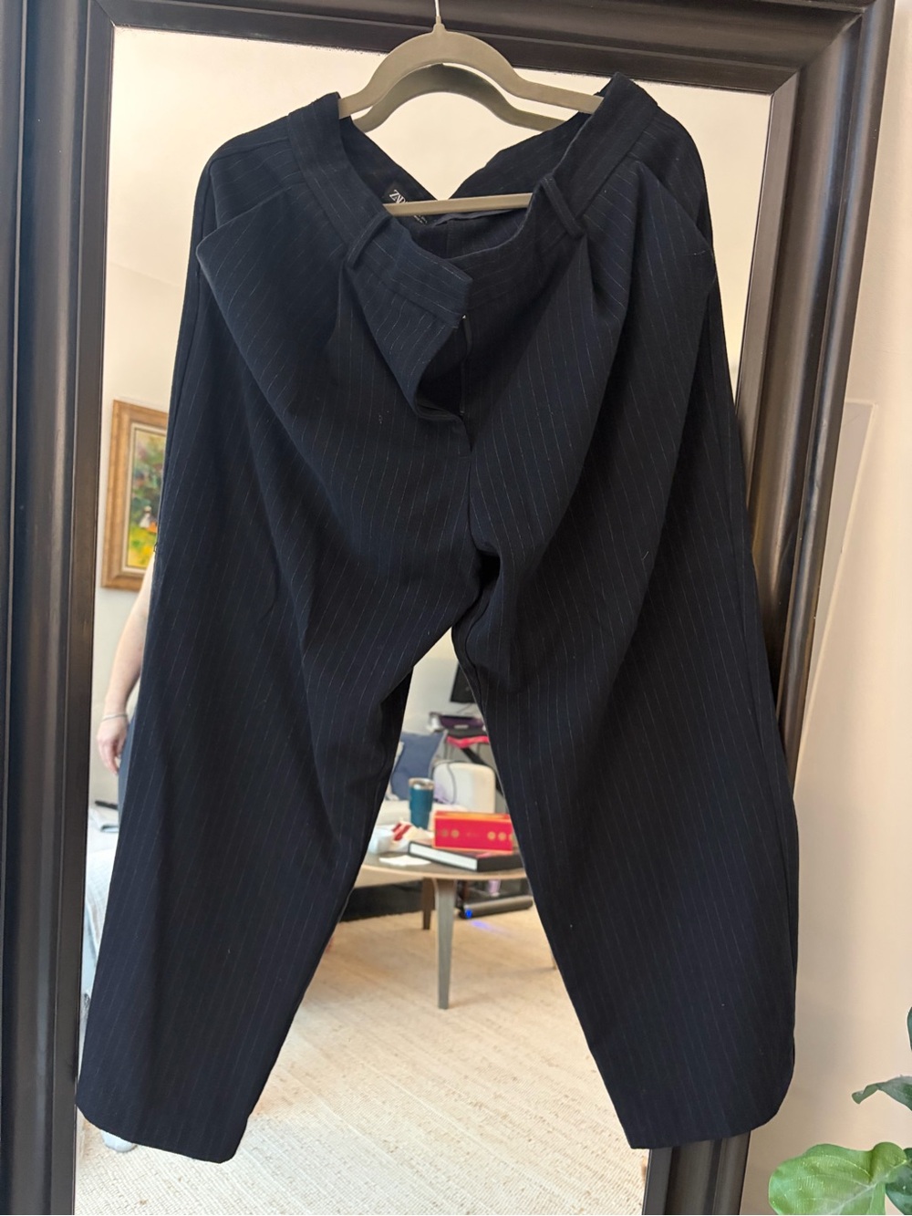 Zara Black Navy Pinstripe Wide-Leg Trousers
